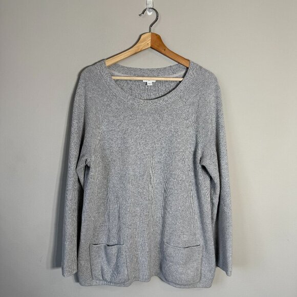 NWOT J. Jill Long Sleeve Crewneck Sweater Pullover Women's Medium Gray Pockets - Picture 2 of 10